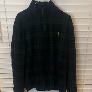 Ralph Lauren Men's Dark Green Plaid Zip-Up Sweater